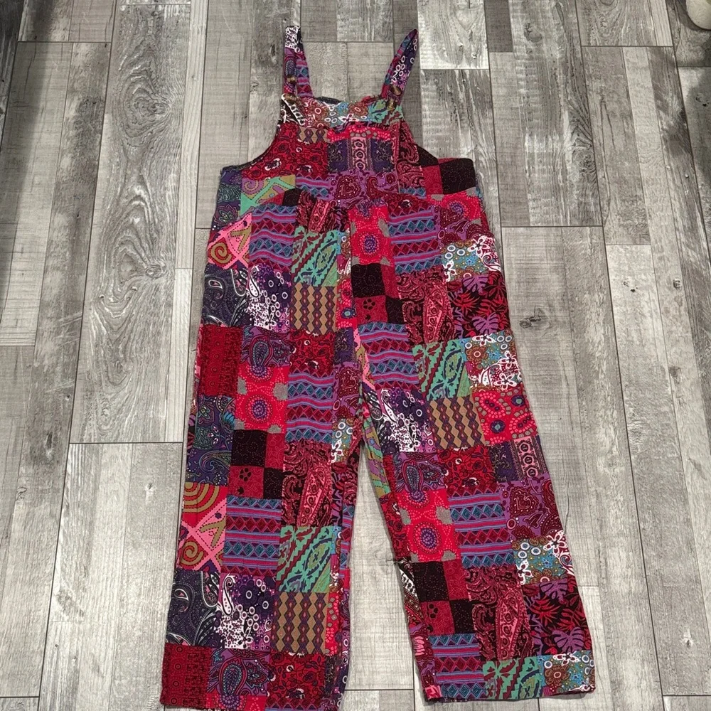 Patchwork Cotton Blend Overalls